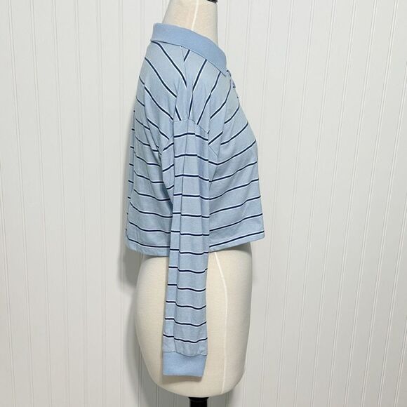 Forever 21 Womens Striped Collared Pullover Long Sleeve Crop Top Blue Size Small - Picture 4 of 10